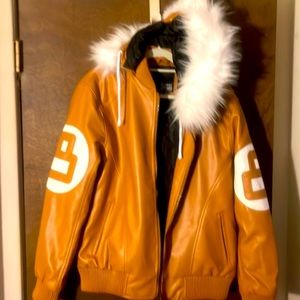 8 Ball leather jacket with faux hood